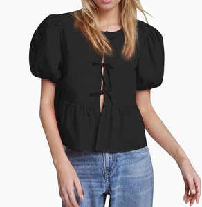 Camicia da donna <span class=keywords><strong>bianca</strong></span> a <span class=keywords><strong>maniche</strong></span> <span class=keywords><strong>corte</strong></span> Casual da ragazza bella camicetta corta con fiocco - Product Image 2