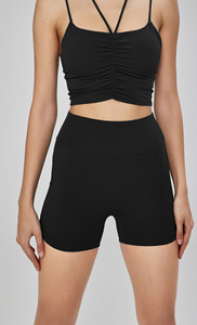 Pantalones cortos de yoga elásticos de alta calidad con cordón plisado, pantalones cortos para correr con glúteos de melocotón, patrón sólido para adultos - Product Image 6