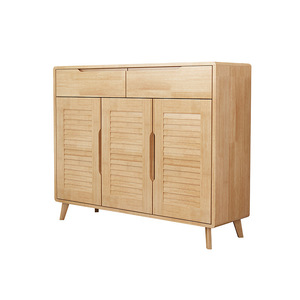 Armoire à chaussures nordique en bois massif, 3 portes, grande capacité, meuble de rangement pour entrée, meuble de salon, couleur bois naturel - Product Image 4