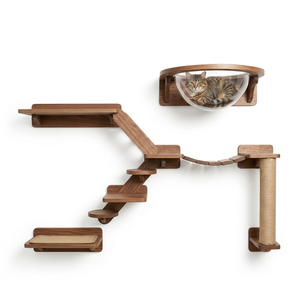 Étagères murales pour chats en bois massif de qualité supérieure, système d'escalade mural modulaire pour chats à faire soi-même avec lit en forme de capsule spatiale - Product Image 1