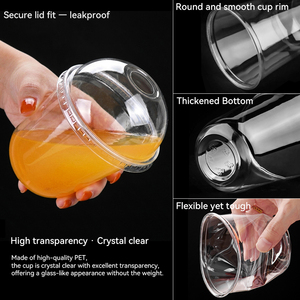 Gobelets en PET transparents en forme de U de 12 oz (90 mm), anti-fuite, sans BPA, pour thé à bulles, jus, desserts, yaourts, <span class=keywords><strong>avec</strong></span> logo personnalisé - Product Image 6