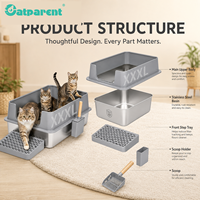 Bac à litière pour chat Catparent XXXL, grande capacité, rectangulaire, en acier inoxydable, avec design ouvert et fonctions de nettoyage faciles pour les chats