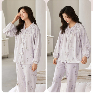 Pyjamas de maternité en coton, vente en gros usine/OEM, légers, avec fermeture éclair discrète pour l'allaitement, printemps/été - Product Image 2