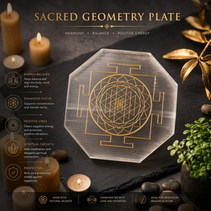 Placa de Selenita Hexagonal Natural Pulida con Grabado del Shree Yantra Sagrado |   Placa de Carga de Cristal para Meditación Reiki y Sanación - Product Image 1