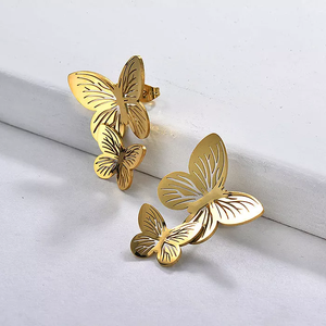 BAOYAN-pendientes de aro de acero inoxidable chapado en oro de 18k, joyería Huggies de mariposa - Product Image 1
