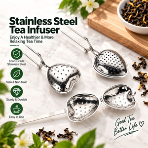 Infusor de té de malla de acero inoxidable chapado en oro con forma de corazón, personalizado, económico, con asa - Product Image 5