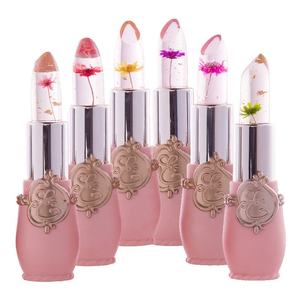 Benutzer definiertes Logo Crystal Flower Lippenstift mit Blume Lippen balsam Lippen Feuchtigkeit creme Temperatur Farbwechsel Organischer Lip gloss