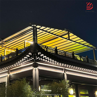 Pergola motorisée pliante moderne avec éclairage LED intégré et écrans zippés pour projets de villas, terrasses et restaurants