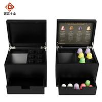 Boîte de rangement pour capsules de café expresso en bambou, personnalisée, faite à la main, laquée noire mate de luxe