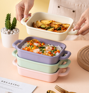 Nordic Solid Color Ceramic Double Ear Baking Tray <b>Bakeware</b> Home Baking and Baking Bowl Hotel Serving Fruit Salad Vegetable Dish - Product Image 4
