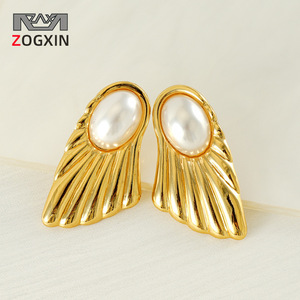 ZOGXIN Wings Shape Pearl <b>Stud</b> Earrings Gold Color <b>Titanium</b> Steel For Women Party Fashion Jewelry - Product Image 1
