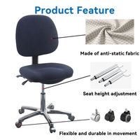 Chaise/tabouret de laboratoire KEXING ESD en tissu antistatique respirant, ergonomique et réglable en hauteur pour atelier et laboratoire