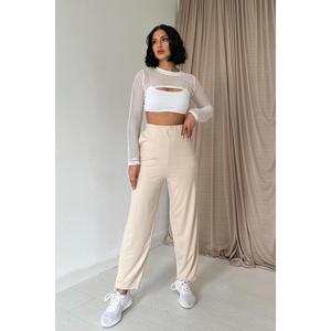 กางเกงสตรีสีเบจเอวยางยืดระบายอากาศได้ดีมี3XL ไซส์ XS M L XL สำหรับฤดูร้อน - Product Image 4