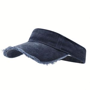 European American Fashion Washed Edge Empty <b>Top</b> Cap Simple Retro Topless <b>PVC</b> Adjustable Sun Hat Men's Women's Outdoor Sports - Product Image 5