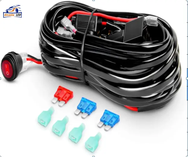 LED Light Bar Wiring Harness Kit W/ 60Amp Relay 3 Free Fuse On-Off Waterproof Switch Red 2 Lead other car light accessories