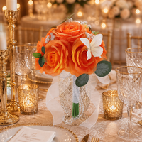 Bouquet de mariée artificiel en forme de rose avec décor papillon, ruban en organza et guirlande de perles, fleur artificielle pour la mariée