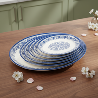 Assiettes rondes en mélamine bleues de 9 pouces à motif orchidée, réutilisables, très vendues