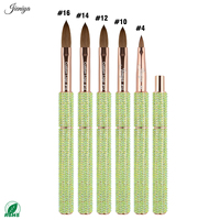 Pinceaux acryliques Kolinsky de haute qualité avec manche en strass verts, outils professionnels pour la pose de gel constructeur pour nail art