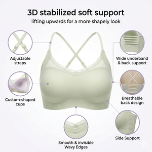 Reggiseno Senza Cuciture Traspirante in Seta Ghiacciata con <span class=keywords><strong>Push</strong></span>-<span class=keywords><strong>up</strong></span> e Finiture in Pizzo, Vendita all'Ingrosso, per Uso Quotidiano Estivo - Product Image 2
