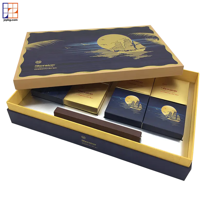 2021 Neues Design Goldfolie LOGO Papier Geschenk verpackung High-End-Qualität Mooncake Box Malaysia Singapur