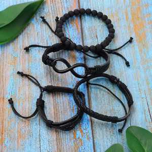 Vintage Unisex Women Men Black Bead PU <b>Leather</b> Trendy Feather Crystal Rhinestone Hollow Triangle Multi Layer Engagement <b>Bracelet</b> - Product Image 4