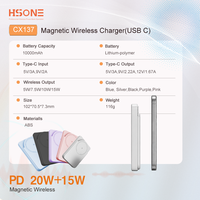 Batterie externe sans fil 15W 10000mAh avec fixation magnétique puissante N52, bobine en cuivre et support intégré 22.5W Cx137