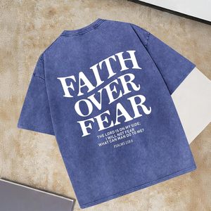 T-shirt FOXA Faith Over Fear, effet délavé, 100% coton, manches courtes, motif religieux, t-shirt pour homme, verset biblique chrétien - Product Image 6