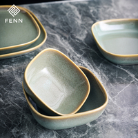 FENN Usine directe Luxe Forme carrée Réaction émaillée Europe Bol en porcelaine Restaurant Bol en céramique pour la maison et la cuisine