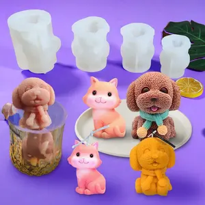 DM318 만화 동물 모양의 고양이 개 애니메이션 촛불 아이스 큐브 케이크 퐁당 초콜릿 비누 시멘트 에폭시 수지 실리콘 금형