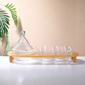 <span class=keywords><strong>Tajine</strong></span> de pot de bonbons en verre cristal à cône circulaire classique avec couvercle et 6 tasses Cawa et support en bambou - Product Image 2