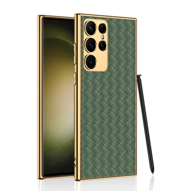 GKK Case for Samsung Galaxy S23 Weave Texture Electroplating PU Protective Phone Case S23 Ultra Case
