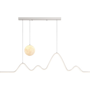 QiaoSheng Pendant <b>Light</b> Led White Silicone Adjustable Height Home Dining Table Bar Counter Chandelier Minimalist Moon Design - Product Image 5