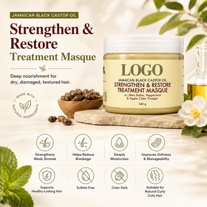 Masque capillaire traitant fortifiant et réparateur au beurre de karité et à la menthe poivrée, avec logo personnalisé, 12 oz - Product Image 6