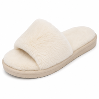 Chaussons en fausse fourrure pour femmes, doux et moelleux, à bout ouvert, pour l'intérieur et l'extérieur