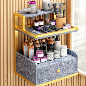 Meubles de salon modernes en or à fixation murale, postes de travail pour salon de coiffure avec armoire de rangement pour outils pour salon de barbier - Product Image 5