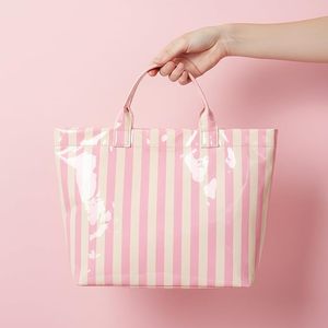 Custom Design Striped Glossy <b>PVC</b> Coating Tote Bag Waterproof <b>Top</b> Handle Shopping Bag Plastic Tote Handbag Beach Travel Work - Product Image 4