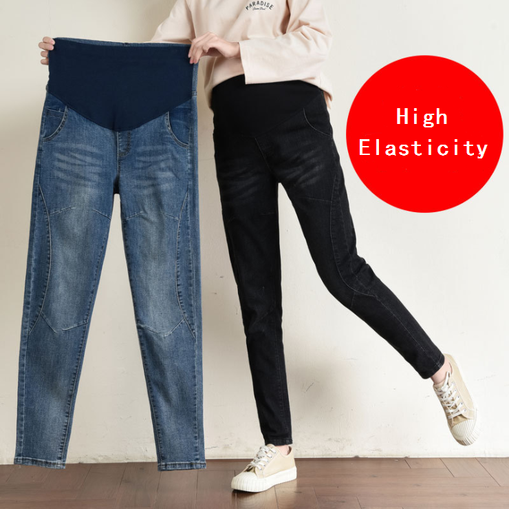 High quality high elasticity women pregnant denim pants woman maternity denim trousers slim shape denim pants