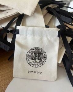 Custom Logo Screen Printed Recyclable Organic Cotton Jewelry Gift <b>Drawstring</b> Bags for Rings <b>Bracelets</b> & Earrings - Product Image 5