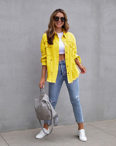 Productos en Tendencia 2025 Novedades Primavera Otoño Abrigo de Mezclilla <span class=keywords><strong>Chaqueta</strong></span> de Jean Rota a la Moda Chaquetas Vaqueras Casuales de Manga Larga para Mujer - Product Image 6