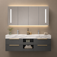 Meuble-lavabo mural moderne en céramique avec double vasque, en contreplaqué rectangulaire de couleur personnalisable, résistant à l'eau, pour espaces partagés