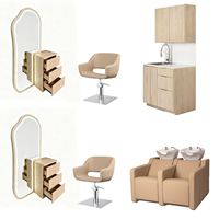 Ensemble de mobilier de salon en cuir avec miroir LED et chaise de barbier portable et durable – Pack complet pour salon de coiffure