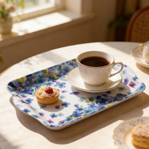 Plateau de service <span class=keywords><strong>pas</strong></span> <span class=keywords><strong>cher</strong></span> pour desserts, collations et boissons, 8,25 pouces x 5,7 pouces, imprimé hortensia, petits plateaux en mélamine pour manger - Product Image 1