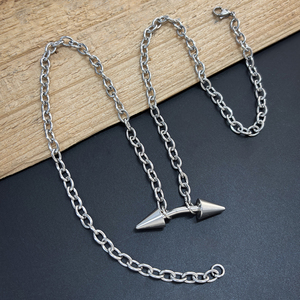 VAF <span class=keywords><strong>Collier</strong></span> à rivets <span class=keywords><strong>double</strong></span> tête 55cm <span class=keywords><strong>Collier</strong></span> à chaîne croisée en acier inoxydable <span class=keywords><strong>Collier</strong></span> à rivets doubles Doppelendige Nietenkette - Product Image 2