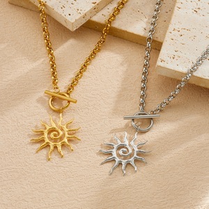 European American Fashion Retro Gold Plated Sun Spiral Pendant OT Buckle O Chain Stainless Steel Necklace Daily Gift - Product Image 3