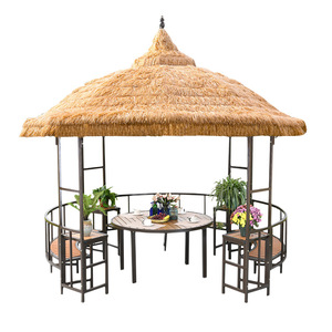 Pabellón de cuatro columnas de estilo del sudeste asiático simulado, dosel de paja Natural, Gazebo, 4m, refugio solar para exteriores, sombrilla para <span class=keywords><strong>Patio</strong></span> - Product Image 4