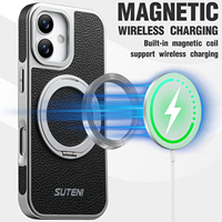 Coque de téléphone SUTENI pour iPhone 18 Pro Max avec chargement magnétique sans fil 360° °   Support rotatif avec boucle en forme d'anneau en simili cuir 17 16 15 14 13