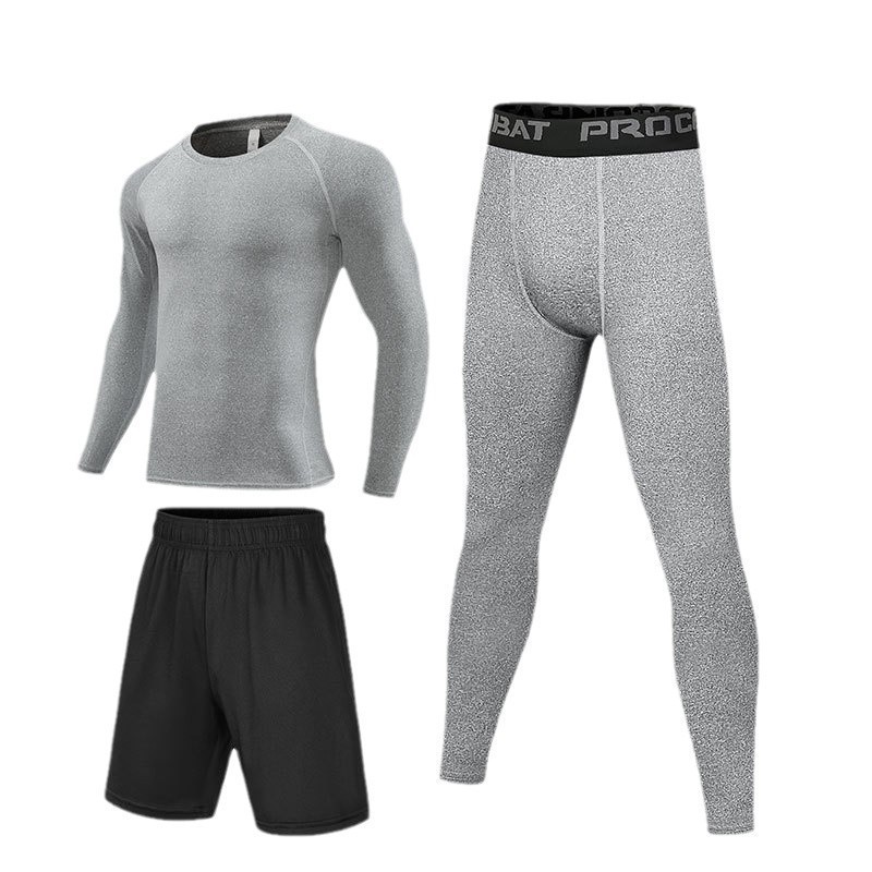 Quick-drying Solid Color Full-Length Polyester Milk Silk Unisex Fitness Three-piece Suit Yoga Training Running Tight