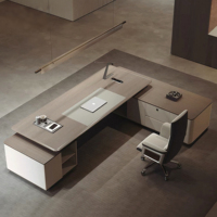 Scrivania da Ufficio in Legno su Misura con Luce LED, Scrivania Moderna per Ufficio Dirigenziale, Scrivania per Progetti Aziendali