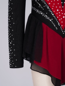 Girls Figure Skating Dresses Long Sleeve Rhinestone Mesh Skirt Ice Skating Competition <b>Costume</b> Kids Performance - Product Image 5