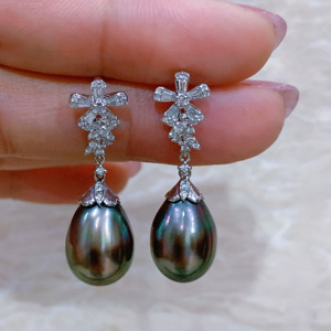 Plateau à boucles d'oreilles de luxe en or massif 18 carats véritable, poli miroir, serti de diamants naturels transparents, pour incrustation de perles personnalisée - Product Image 6